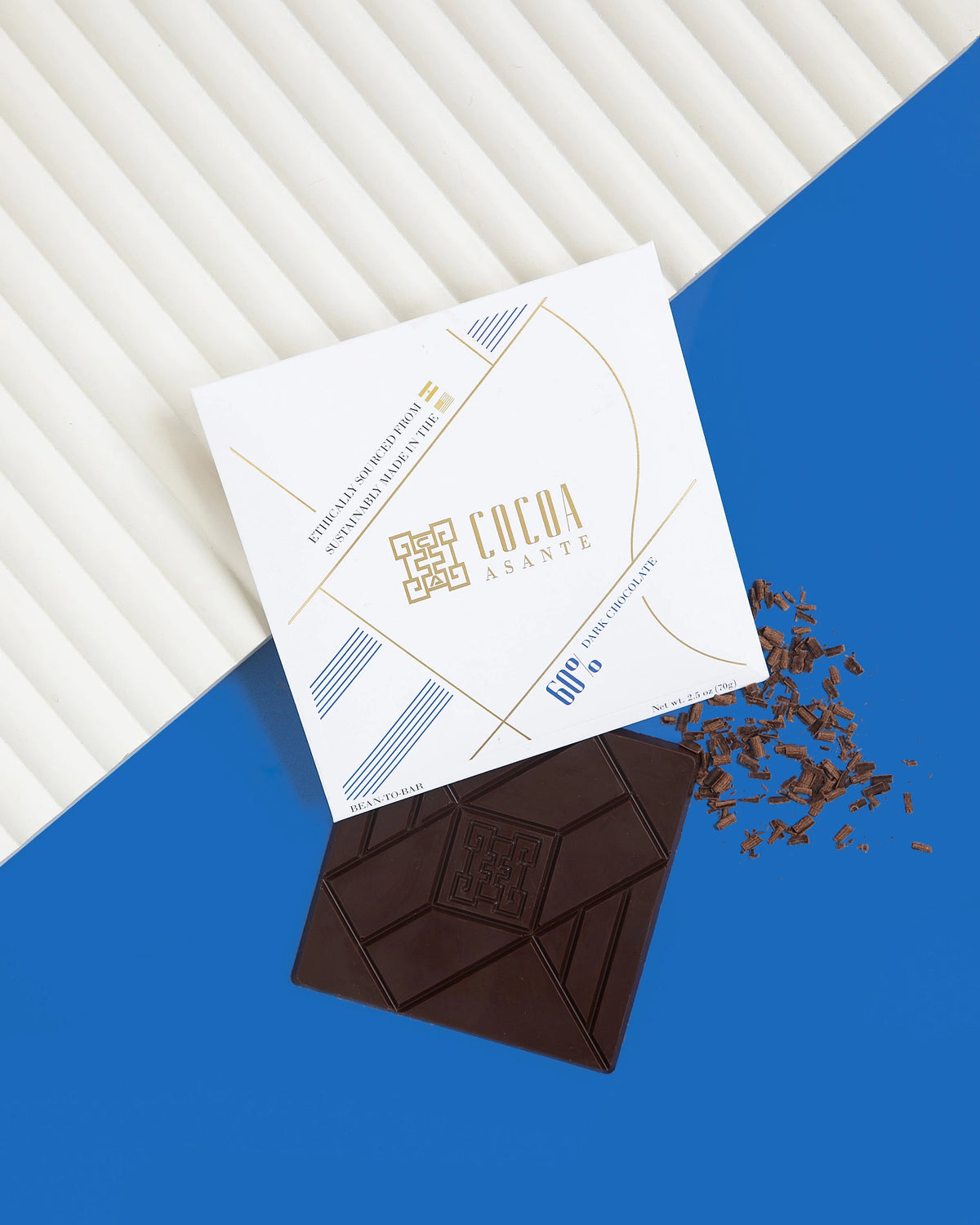 Two 60% dark chocolate bars made from single-origin Ghanaian cacao