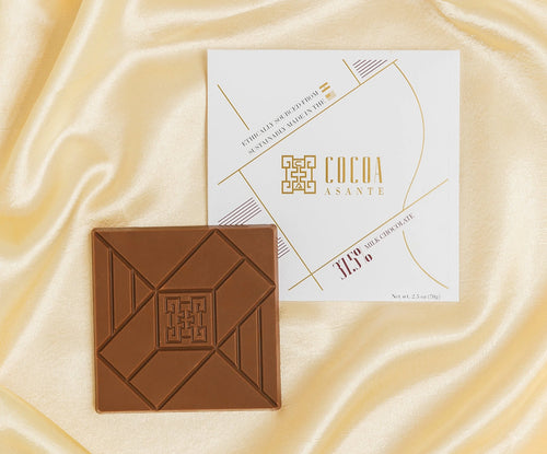 Two 37.5% milk chocolate bars made from single-origin Ghanaian cacao